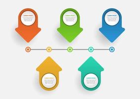 Modern timeline infographic template with 5 arrow-shaped options. Vector business template for presentations. Suitable for brochures, workflows, annual reports, charts, layouts