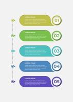 Creative presentation label design for infographics in 5 steps. Horizontal option banner. Graphic resource elements suitable for workflow, annual report, graph, layouts, brochure, business report. vector