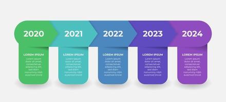 diseño de etiquetas de presentación creativa para infografías en 5 pasos. . elementos de recursos gráficos adecuados para información de línea de tiempo, flujo de trabajo, informe anual, gráfico, diseños, folleto, informe comercial. vector