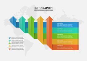 elementos infográficos de flecha con 5 opciones. plantilla de negocio para presentación. diseño de flecha hacia arriba con etiqueta horizontal. se puede utilizar diseño web, diagrama, información comercial, informe vector