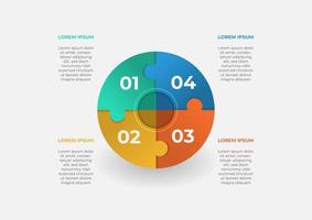 Plantilla de infografía de rompecabezas de círculo moderno con 4 pasos. plantilla de negocio vectorial para presentación. concepto creativo para infografía. adecuado para folleto, flujo de trabajo, informe anual, gráfico, diseños vector