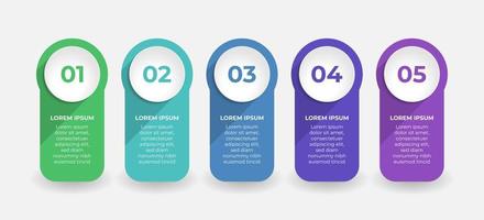 Creative presentation label design for infographics in 5 steps. Vertical option banner. Graphic resource elements suitable for workflow, annual report, graph, layouts, brochure, business report. vector