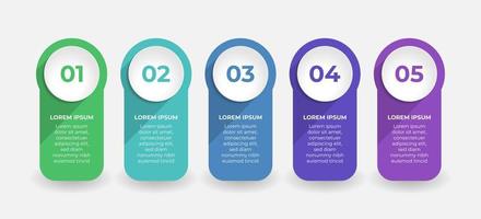 Creative presentation label design for infographics in 5 steps. Vertical option banner. Graphic resource elements suitable for workflow, annual report, graph, layouts, brochure, business report. vector