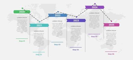 diseño de concepto de presentación creativa para infografías de línea de tiempo en 6 pasos. banner de opción vertical. elementos de recursos gráficos adecuados para flujo de trabajo, informe anual, hito, informe comercial. vector