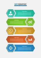 Trendy hexagonal options. Creative business presentation design for infographics in 5 steps. Graphic resource elements suitable for workflow, annual report, graph, layouts, brochure, business report. vector