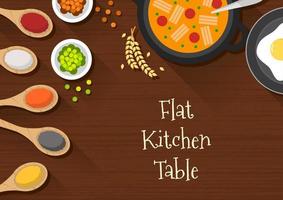 flat design of kitchen table top view. wooden kitchen table suitable for banner, flyer, restaurant or cafe menu list, and more. flat design background. vector