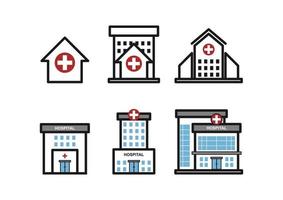 conjunto de iconos de construcción de hospitales para recursos infográficos. edificios de hospitales modernos en un diseño plano. vector