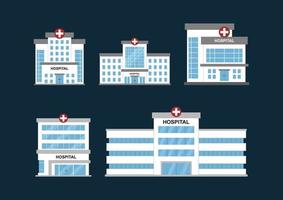 establecer el diseño vectorial plano de los edificios del hospital. vector de hospital adecuado para infografía, recursos gráficos, activos de juego, concepto médico y más.