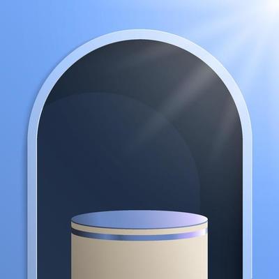 3D cylindrical podium vector illustration with sunlight. Empty pedestal concept for fashion and cosmetic display