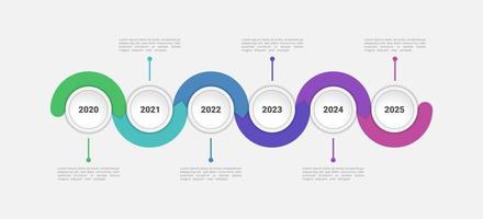 Abstract business infographics template with 6 circles on timeline diagrams. Creative presentation label design for infographics. vector