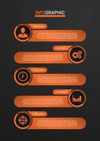 diseño creativo de presentación de negocios para infografías en 5 pasos. elegante diseño de presentación en negro y naranja. elementos geniales de recursos gráficos vector