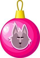 Christmas pink ball with a wolf pattern vector