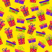 Christmas seamless pattern with gifts on a yellow background. vector