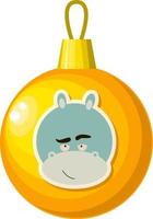 A yellow Christmas ball with a hippo pattern. vector