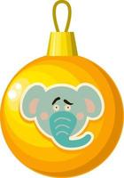 A yellow Christmas ball with an elephant pattern. vector