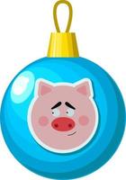 bola azul del árbol de navidad con un patrón de cerdo. vector