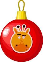 Christmas tree red ball with a giraffe pattern. vector