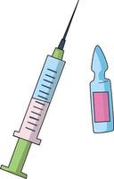 Syringe and ampoule. A bottle of vaccine and a syringe. vector