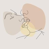 Continuous one line. A kiss of two lovers. vector