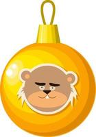 A yellow Christmas ball with a beaver pattern. vector