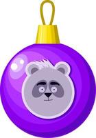 bola morada de navidad con patrón de panda. vector