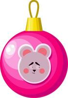 Christmas pink ball with a mouse pattern. vector