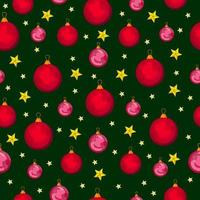 Christmas pattern with Christmas balls on a green background. vector