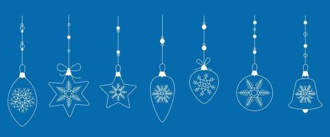 A banner with Christmas decorations isolated on a blue background. vector