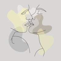 A kiss. The face is a line. Kissing couple. vector