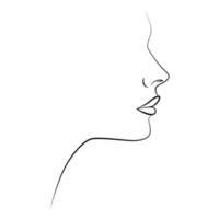 Continuous line, face pattern and hairstyle, fashion concept. Linear portrait. vector