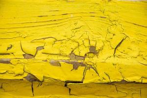 Background from old yellow boards. Close-up of cracks and chips in paint. photo