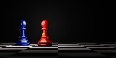 European Union or EU and China flag print screen on pawn chess for business economy and alliance trading concept by 3d render. photo