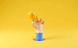 Businessman hand holding yellow lightbulb from hole for creative thinking idea and problem solving concept by 3d render. photo