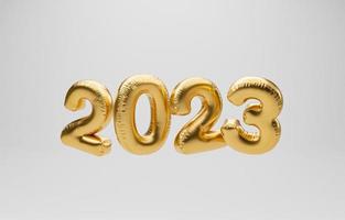2023 globo dorado sobre fondo blanco para la preparación feliz año nuevo, feliz navidad y comenzar un nuevo concepto de negocio mediante un renderizado 3d realista. foto