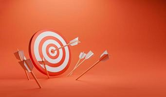 Target board with arrow on the red background and copy space for challenge setup Business achievement goal and objective target concept by 3d render. photo