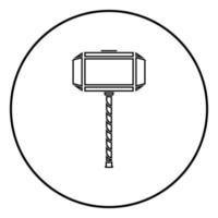 Thor's hammer Mjolnir icon outline black color vector in circle round illustration flat style image