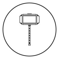 Thor's hammer Mjolnir icon outline black color vector in circle round illustration flat style image