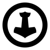 Thor's hammer Mjolnir icon black color vector in circle round illustration flat style image