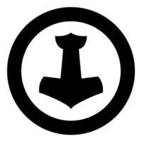 Thor's hammer Mjolnir icon black color vector in circle round illustration flat style image