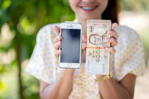 Close-up photos and bank cards used for business and currency exchange purchases. Hand and money concept