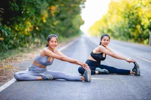 Women exercise happily for good health. Exercise concept photo