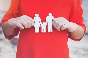 Children hands holding small model family , concept family photo