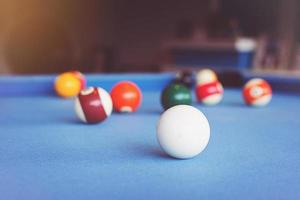 Colorful snooker ball on snooker table photo