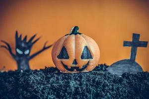 Halloween Pumpkins on soil photo