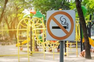 letrero de metal prohibido fumar en el parque.