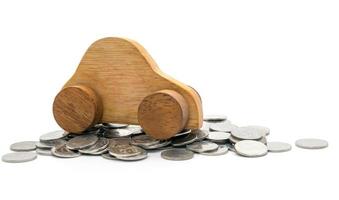 car and coins on white background photo