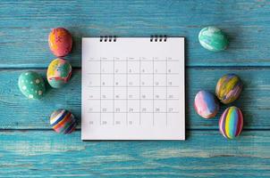 Happy Easter Calendar with an easter egg. Easter festive holidays concept. photo