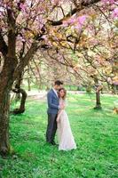 Bride and groom on a walk photo