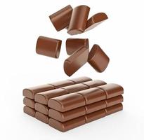 Chocolate chunks falling on chocolate stacks 3d illustration photo