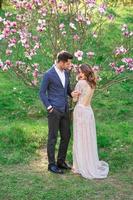 Bride and groom on a walk photo